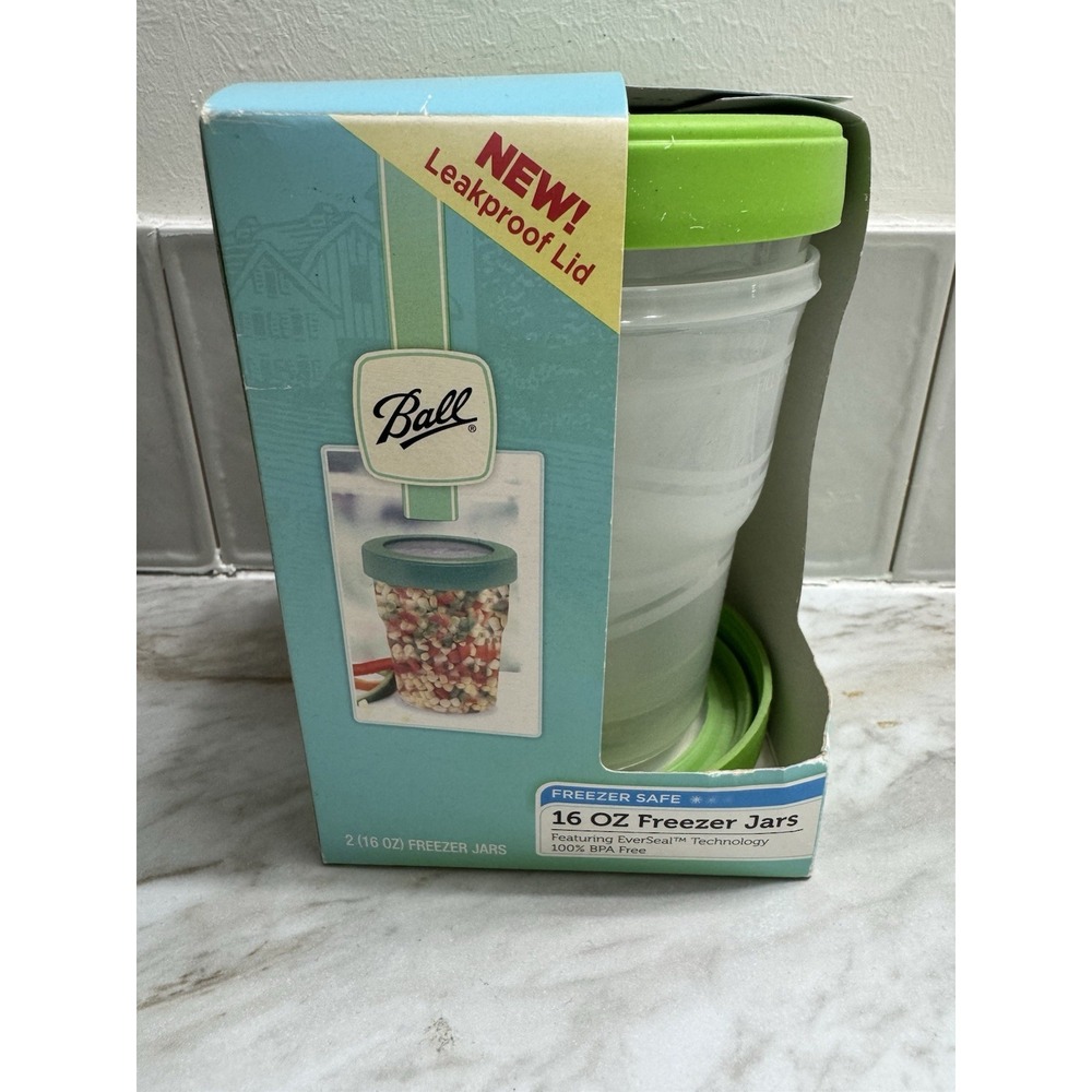 Ball Plastic 16 oz Freezer Jars Leakproof Lids 2 Count Storage Container Food